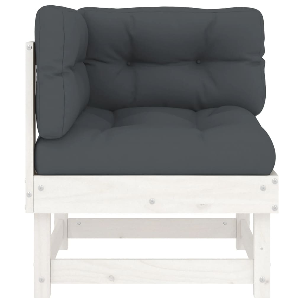 vidaXL Corner Sofa with Cushions White Solid Wood Pine-1