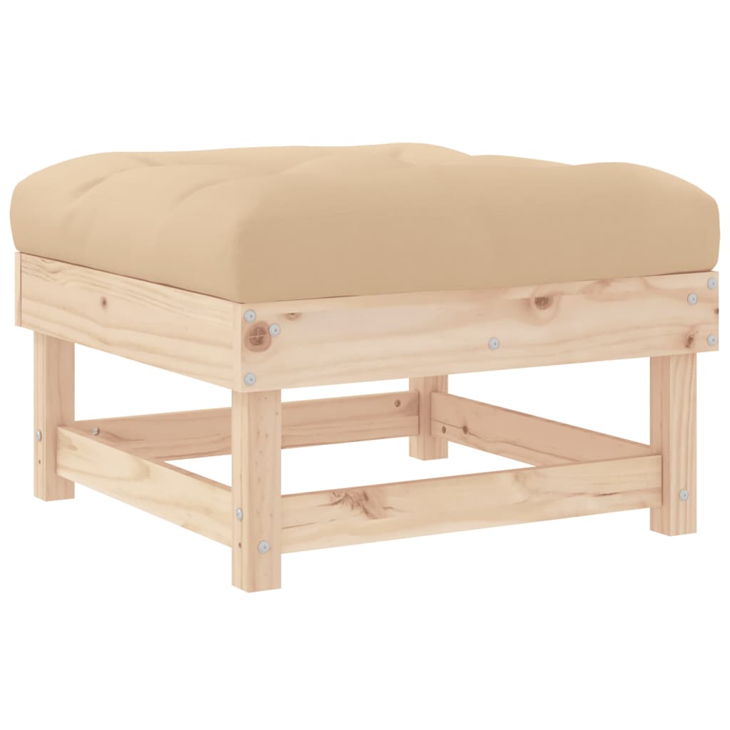 vidaXL Patio Footstool with Cushion Solid Wood Pine-4