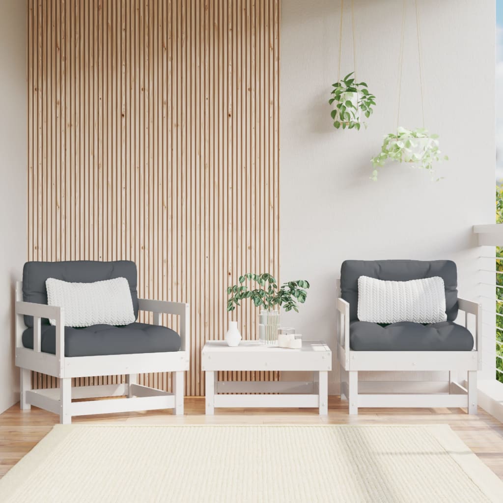 vidaXL Patio Chairs with Cushions 2 pcs White Solid Wood Pine-0