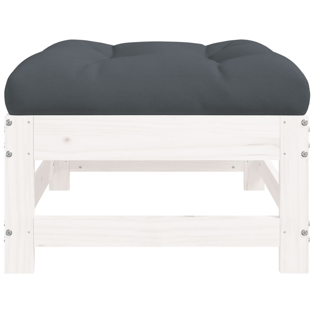 vidaXL Patio Footstool with Cushion White Solid Wood Pine-2