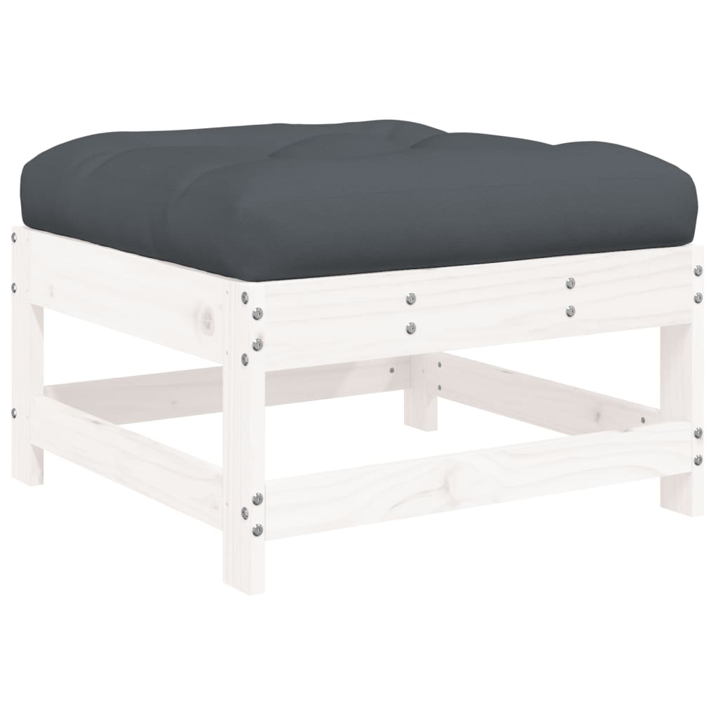 vidaXL Patio Footstool with Cushion White Solid Wood Pine-3