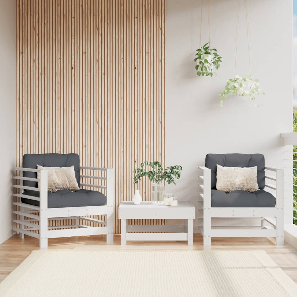 vidaXL Patio Chairs with Cushions 2 pcs White Solid Wood Pine-0