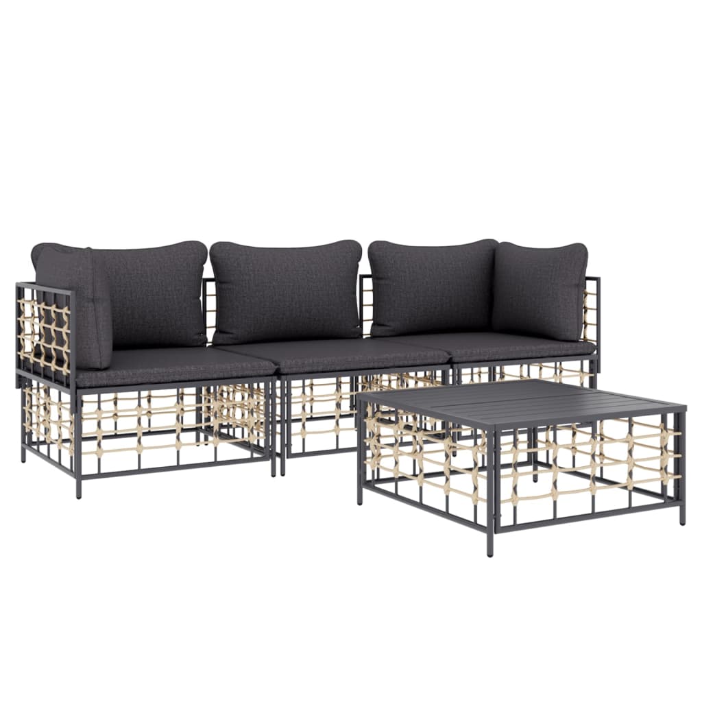 vidaXL 4 Piece Patio Lounge Set with Cushions Anthracite Poly Rattan-1