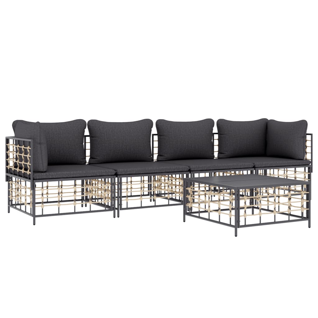 vidaXL 5 Piece Patio Lounge Set with Cushions Anthracite Poly Rattan-1
