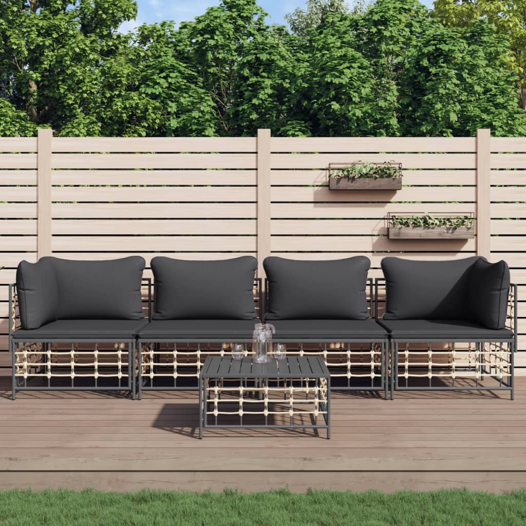 vidaXL 5 Piece Patio Lounge Set with Cushions Anthracite Poly Rattan-0