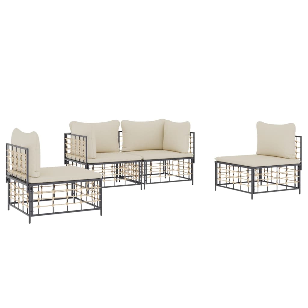 vidaXL 4 Piece Patio Lounge Set with Cushions Anthracite Poly Rattan-1