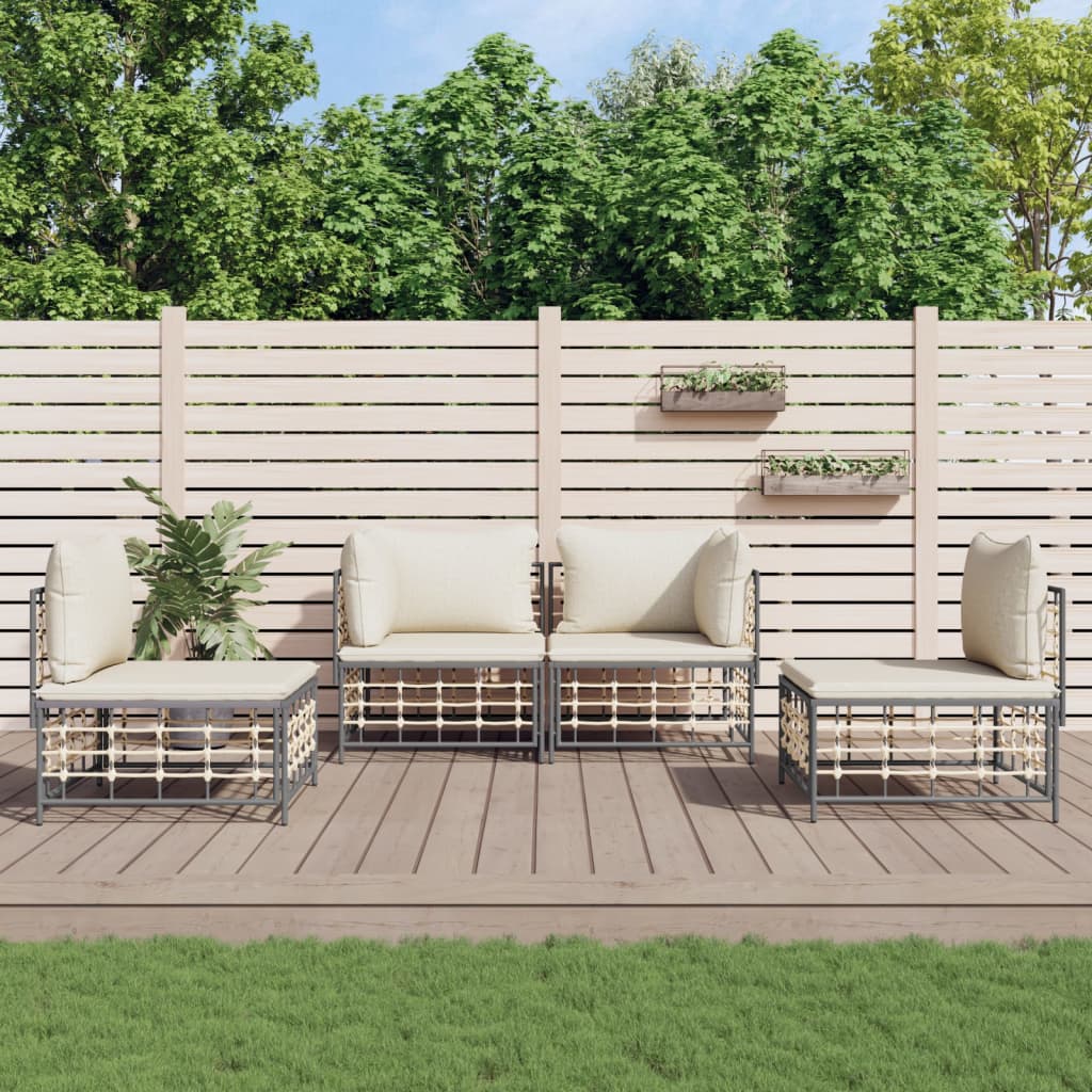 vidaXL 4 Piece Patio Lounge Set with Cushions Anthracite Poly Rattan-0