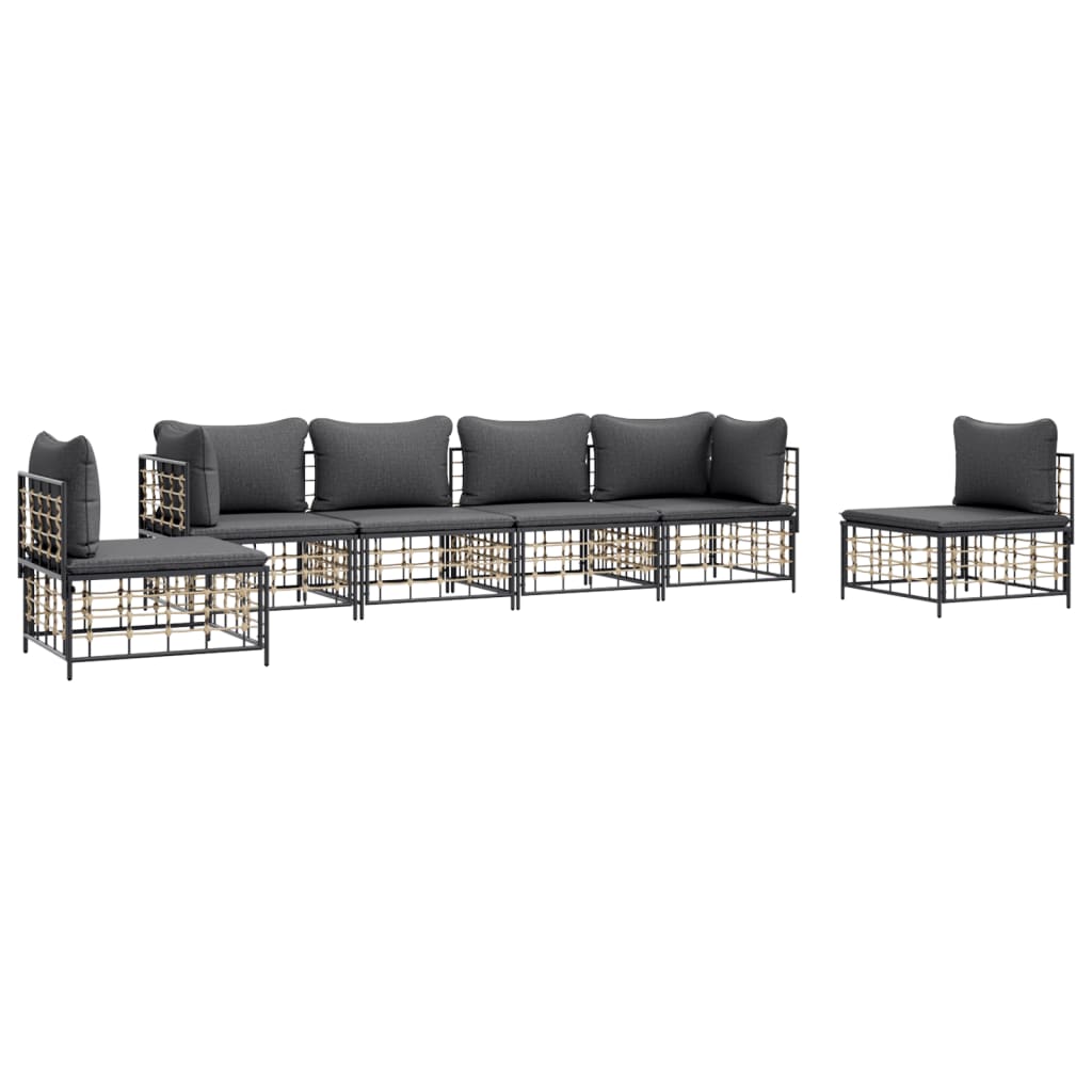 vidaXL 6 Piece Patio Lounge Set with Cushions Anthracite Poly Rattan-1