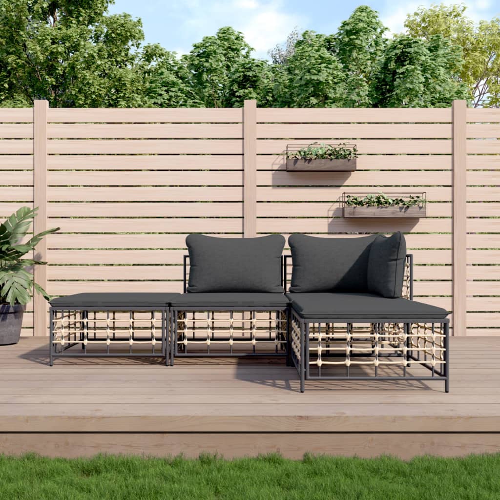 vidaXL 4 Piece Patio Lounge Set with Cushions Anthracite Poly Rattan-0