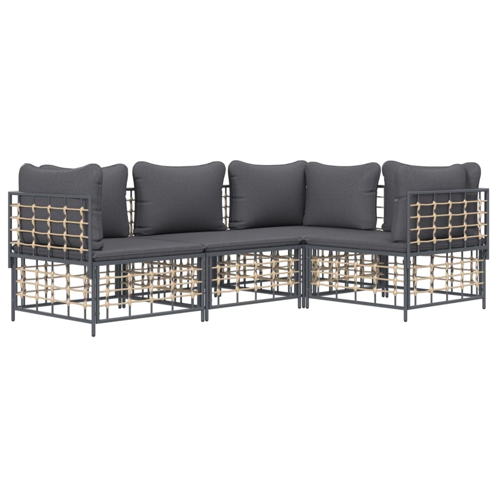 vidaXL 4 Piece Patio Lounge Set with Cushions Anthracite Poly Rattan-1
