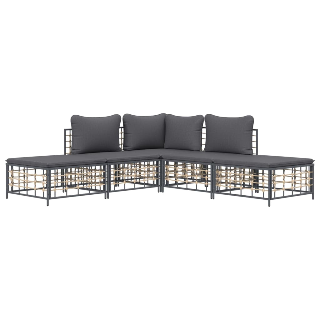 vidaXL 5 Piece Patio Lounge Set with Cushions Anthracite Poly Rattan-1