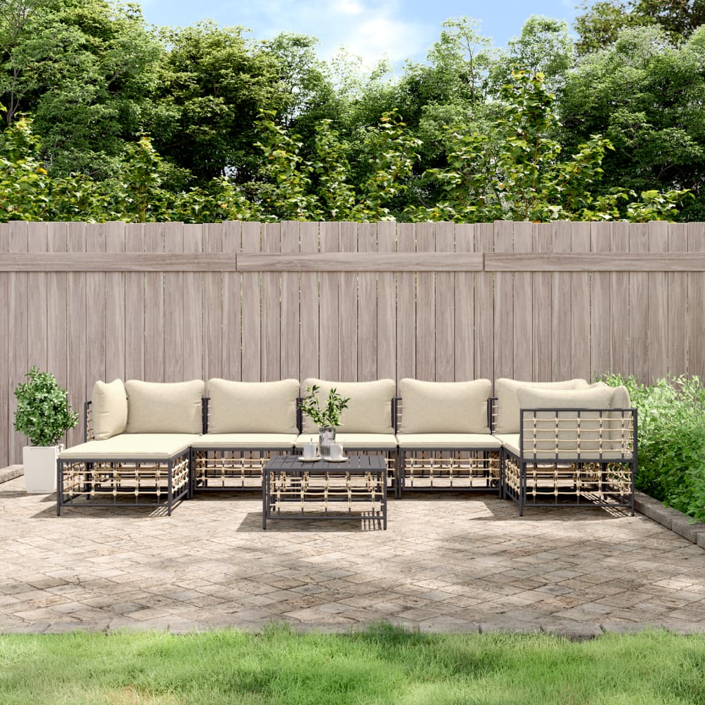 vidaXL 8 Piece Patio Lounge Set with Cushions Anthracite Poly Rattan-0