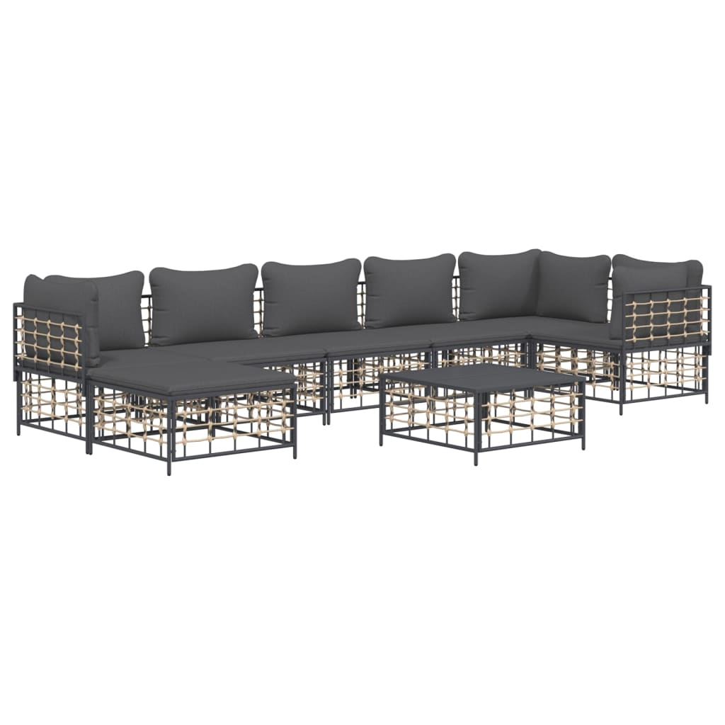 vidaXL 8 Piece Patio Lounge Set with Cushions Anthracite Poly Rattan-1