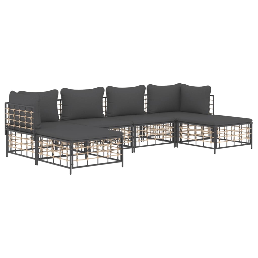 vidaXL 6 Piece Patio Lounge Set with Cushions Anthracite Poly Rattan-1