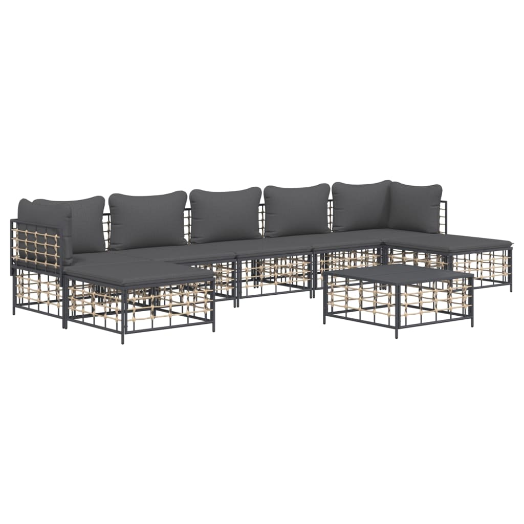 vidaXL 8 Piece Patio Lounge Set with Cushions Anthracite Poly Rattan-1