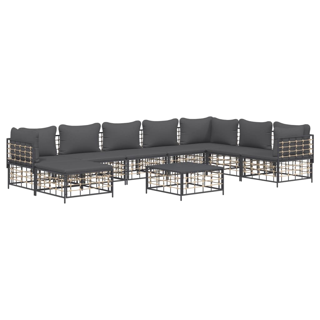 vidaXL 9 Piece Patio Lounge Set with Cushions Anthracite Poly Rattan-1
