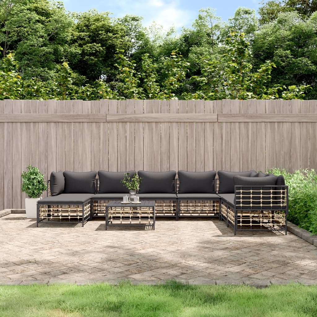 vidaXL 9 Piece Patio Lounge Set with Cushions Anthracite Poly Rattan-0