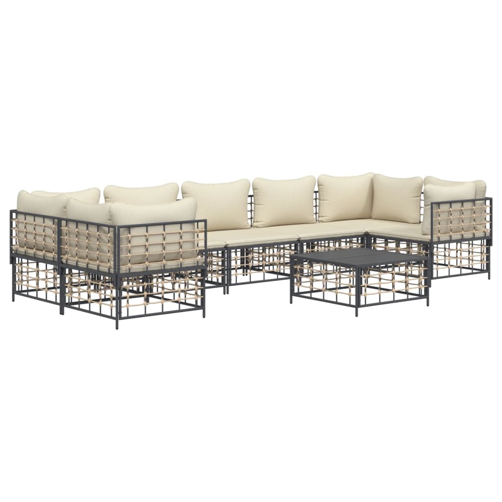 vidaXL 8 Piece Patio Lounge Set with Cushions Anthracite Poly Rattan-1