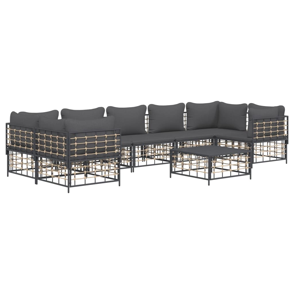vidaXL 8 Piece Patio Lounge Set with Cushions Anthracite Poly Rattan-1