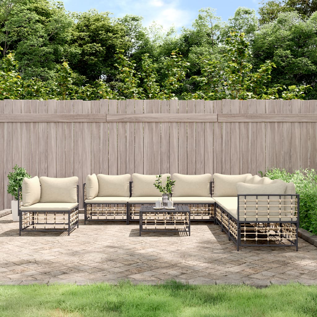 vidaXL Patio Furniture Set 9 Piece Sectional Sofa with Cushions Poly Rattan-4