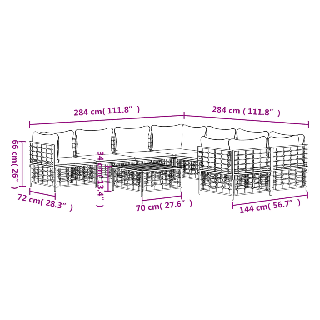 vidaXL Patio Furniture Set 9 Piece Sectional Sofa with Cushions Poly Rattan-1