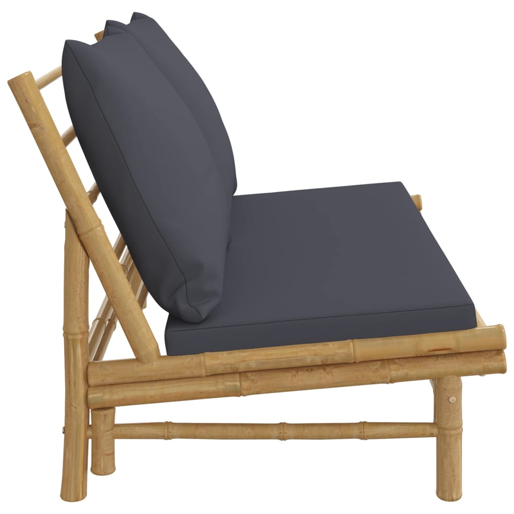 vidaXL Patio Bench with Dark Gray Cushions Bamboo-2