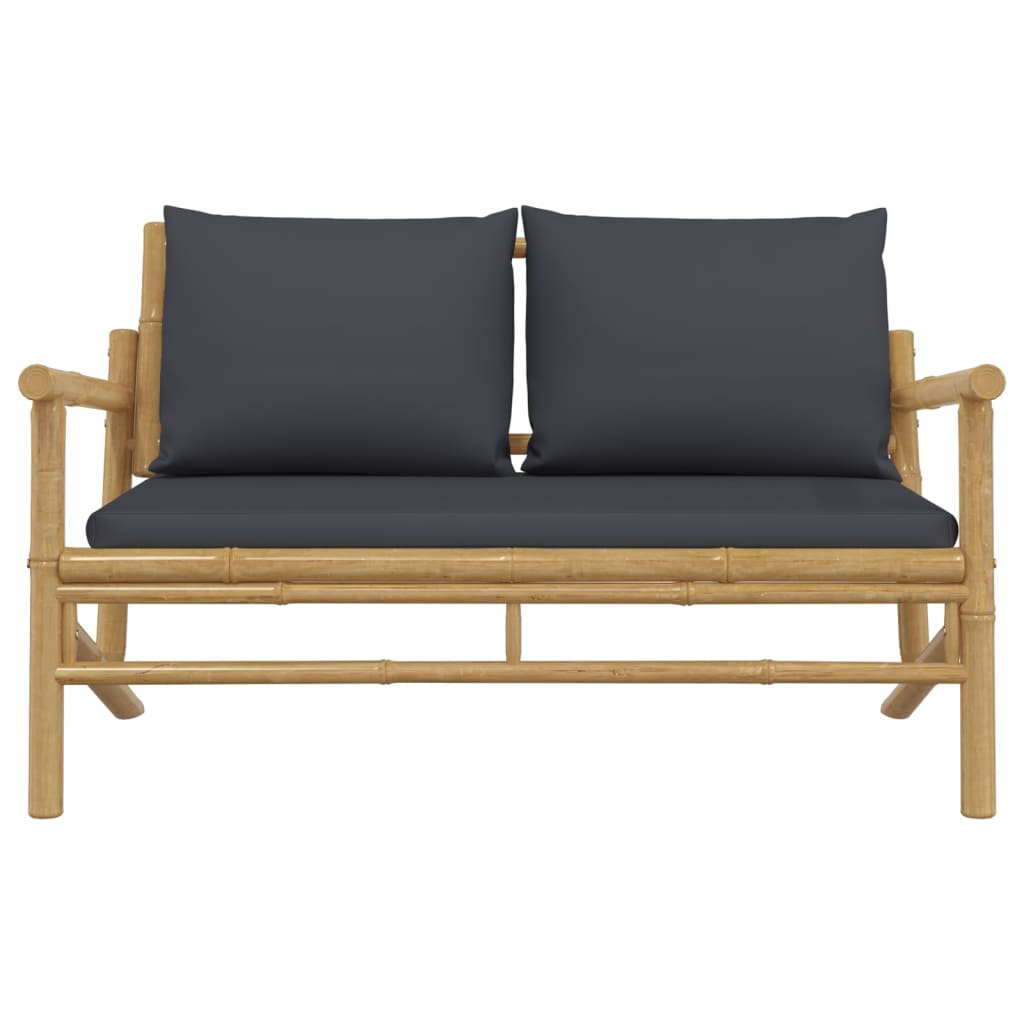vidaXL Patio Bench with Dark Gray Cushions Bamboo-1