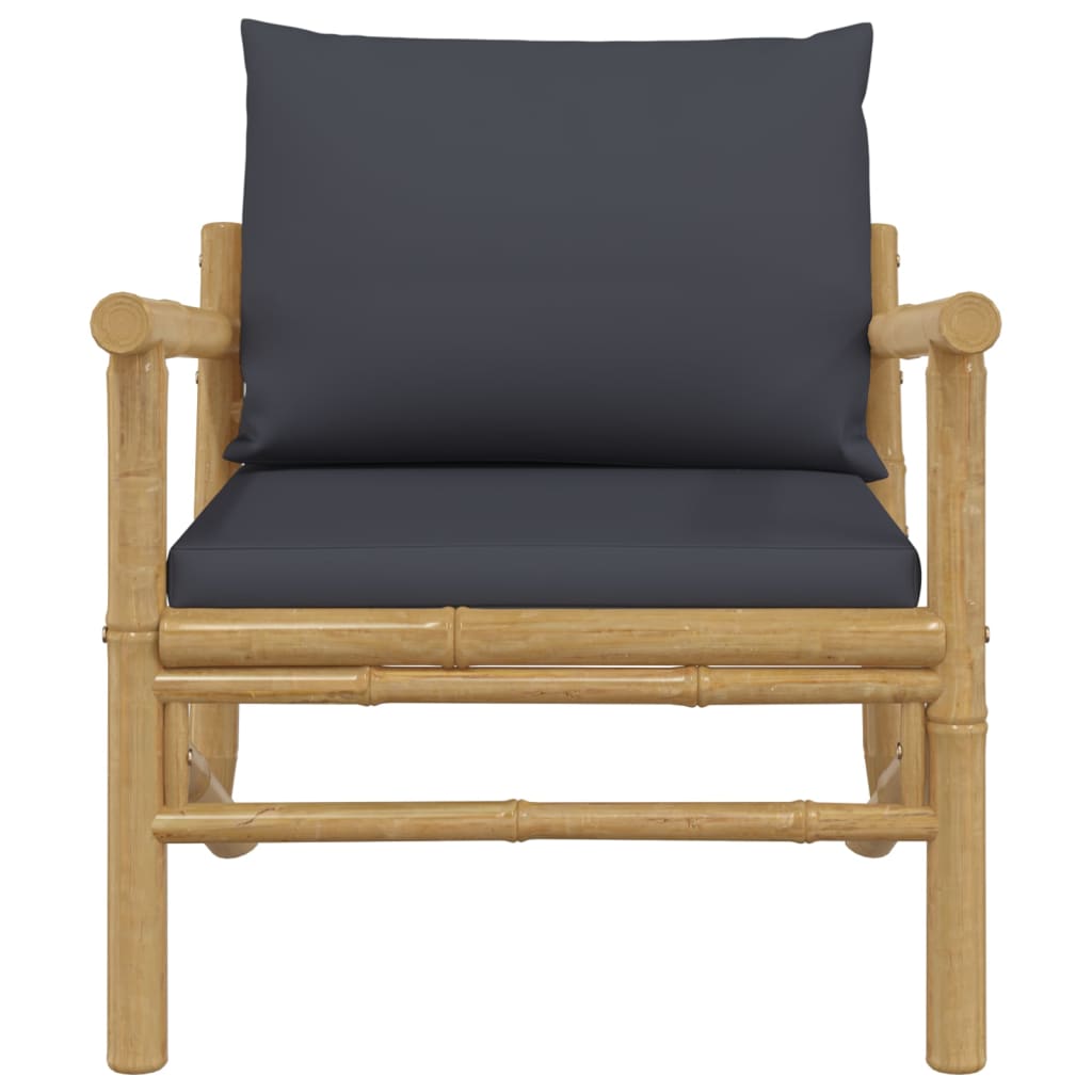 vidaXL Patio Chairs 2 pcs with Dark Gray Cushions Bamboo-2