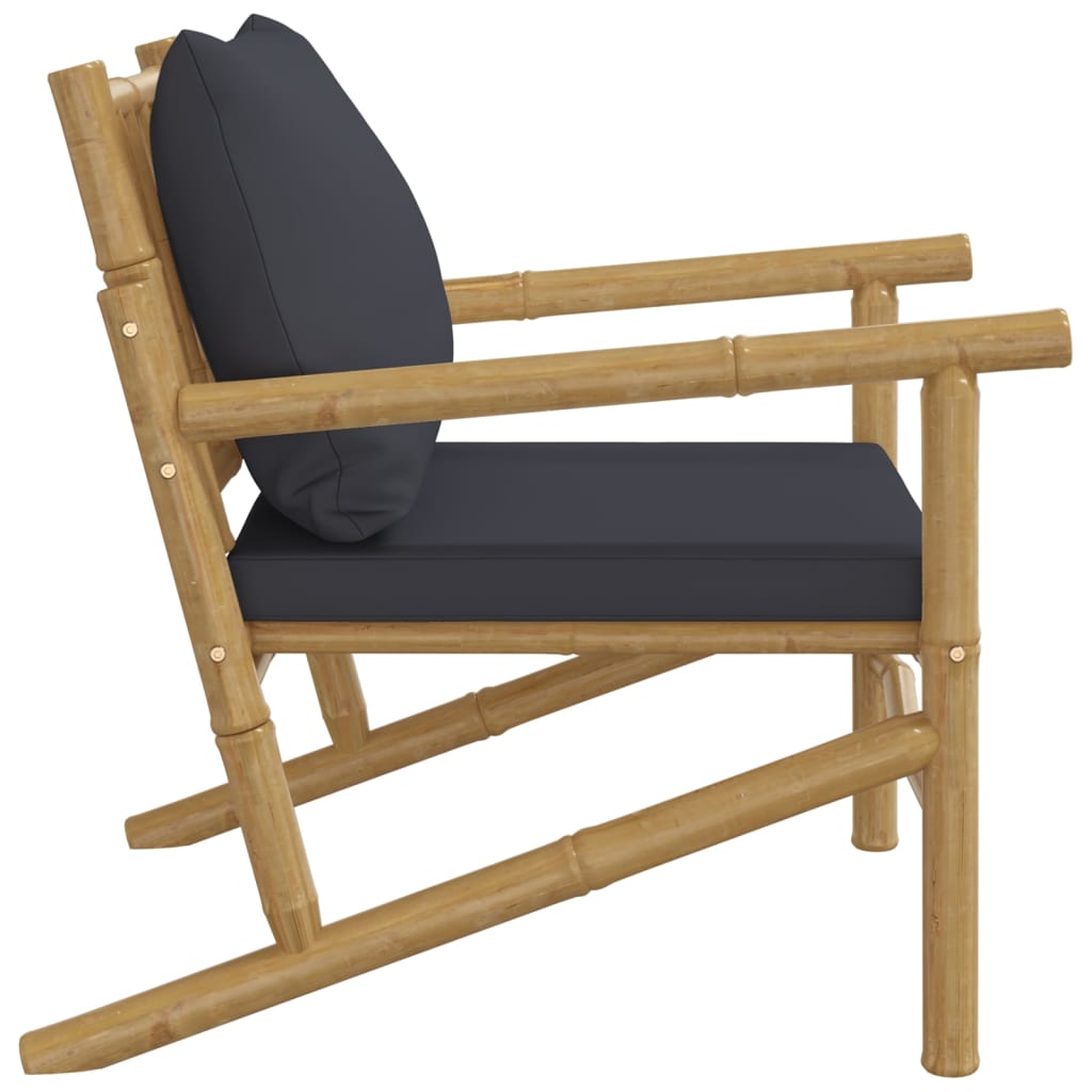vidaXL Patio Chairs 2 pcs with Dark Gray Cushions Bamboo-3