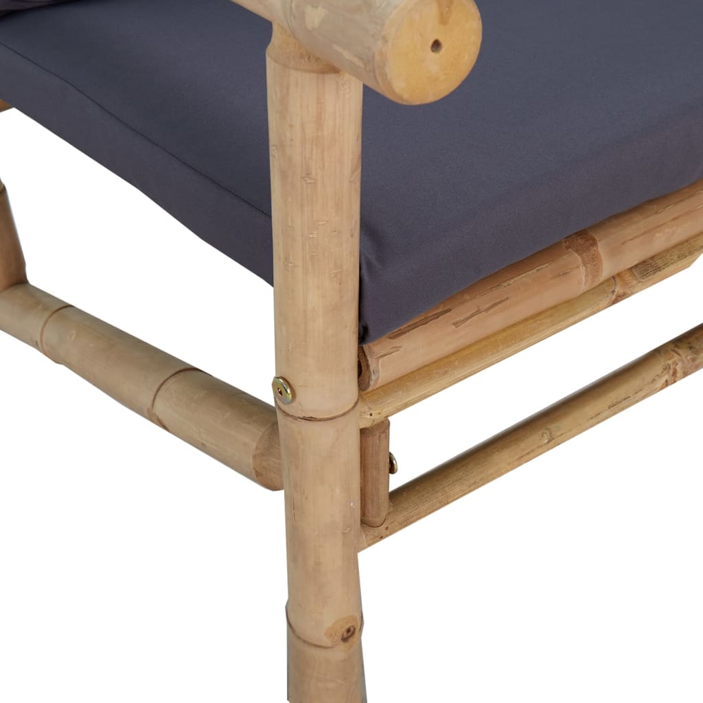 vidaXL Patio Chairs 2 pcs with Dark Gray Cushions Bamboo-4