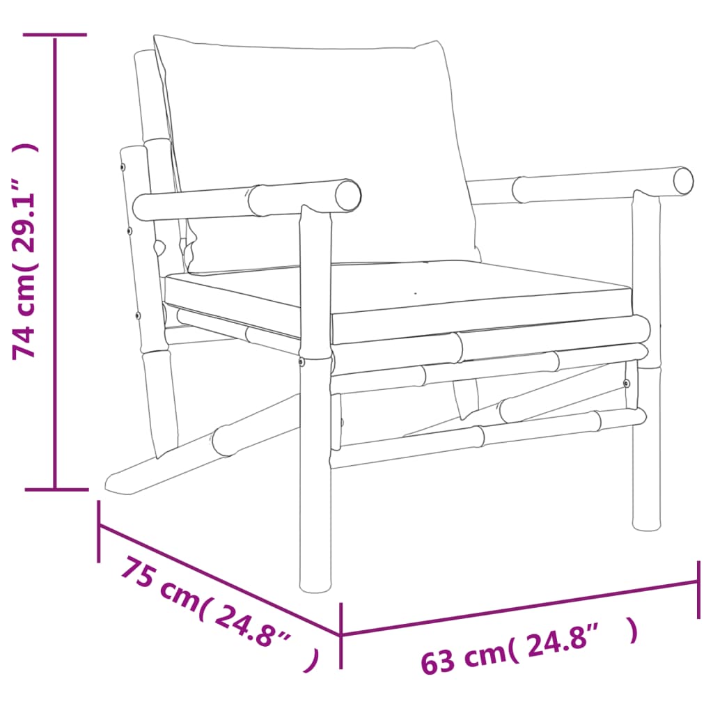 vidaXL Patio Chairs 2 pcs with Dark Gray Cushions Bamboo-5