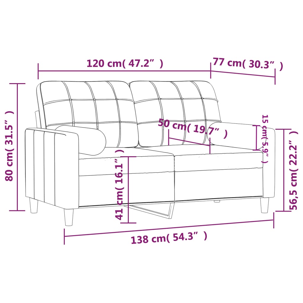 vidaXL Sofa Accent Loveseat Couch Sofa Modern Settee with Throw Pillows Fabric-38
