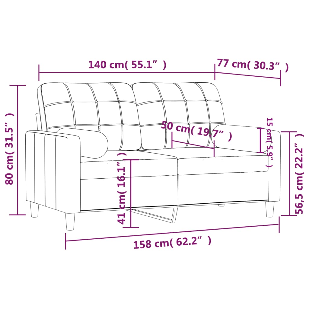 vidaXL Sofa Accent Loveseat Couch Sofa Modern Settee with Throw Pillows Fabric-10