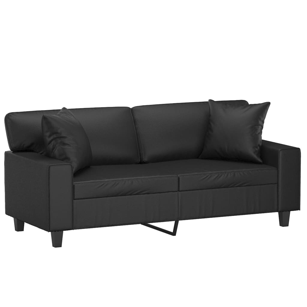 vidaXL 2-Seater Sofa with Throw Pillows Loveseat Couch Black Faux Leather-3