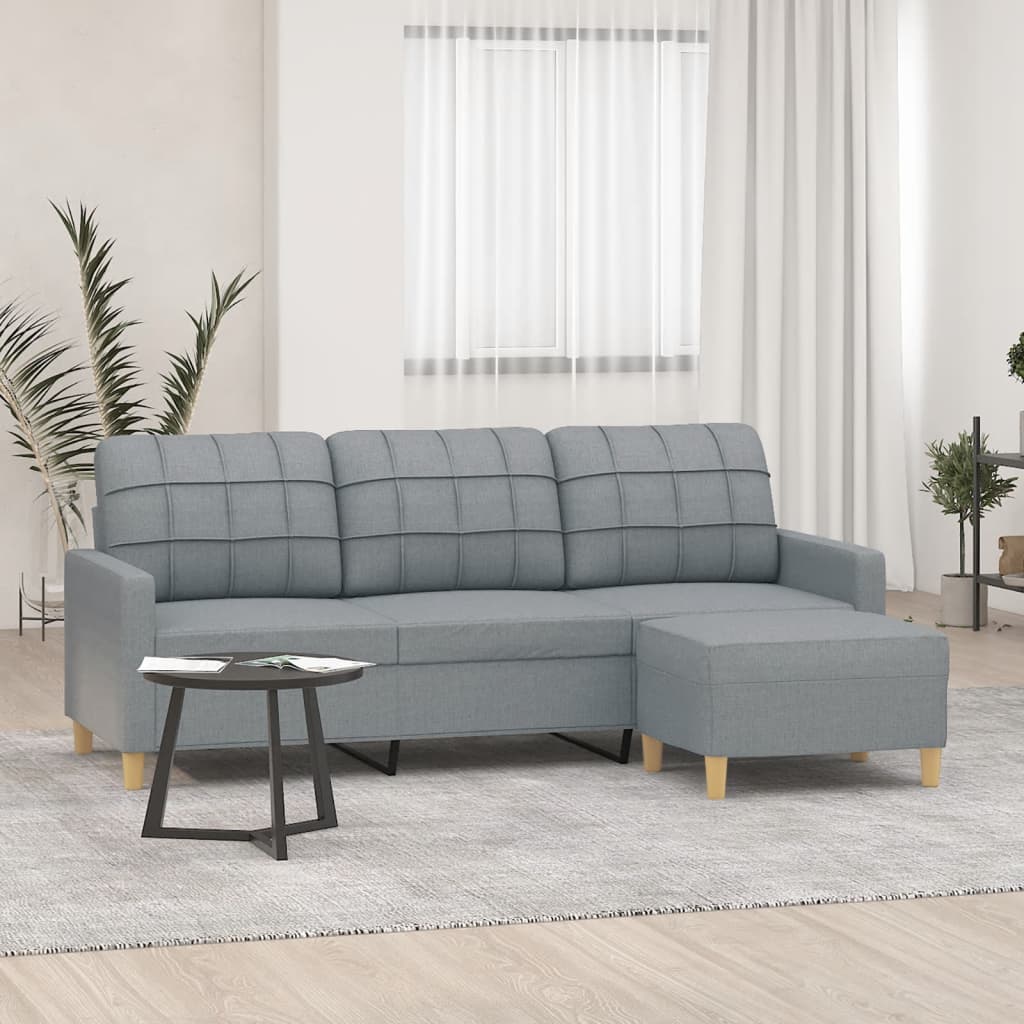 vidaXL Sofa Accent Upholstered 3-Seater Sofa Settee with Footstool Fabric-14