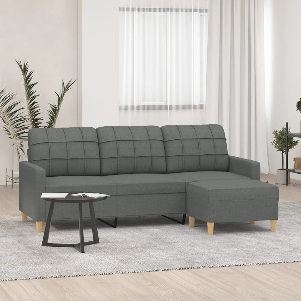 vidaXL Sofa Accent Upholstered 3-Seater Sofa Settee with Footstool Fabric-2