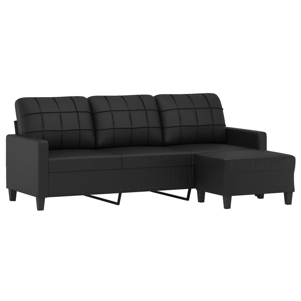 vidaXL Sofa Accent 3-Seater Couch Sofa Armchair with Footstool Faux Leather-0