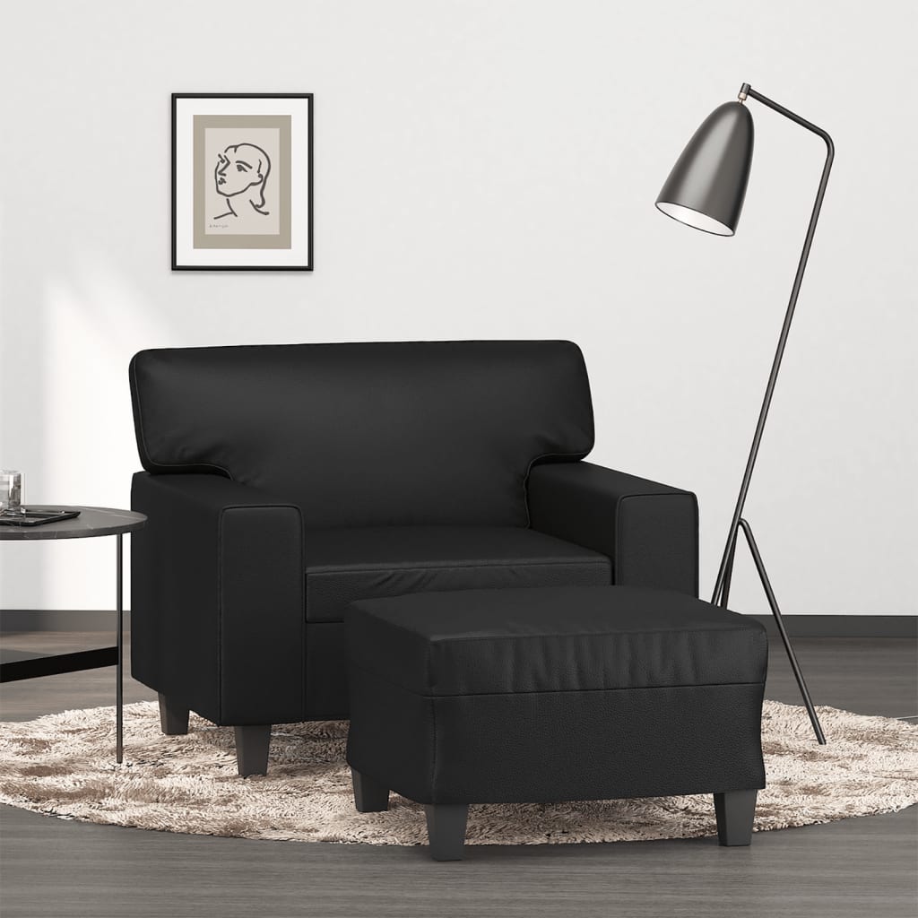 vidaXL Sofa Chair Accent Single Sofa Armchair with Footstool Faux Leather-2