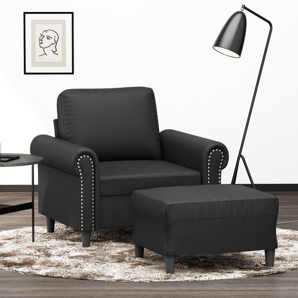vidaXL Sofa Chair Accent Single Sofa Armchair with Footstool Faux Leather-2