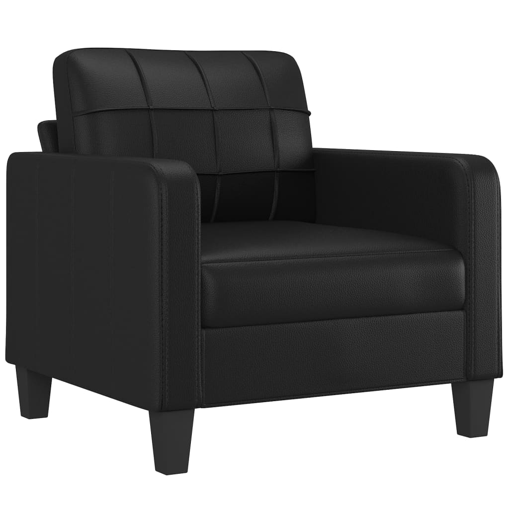 vidaXL 3 Piece Sofa Set with Cushions Black Faux Leather-1
