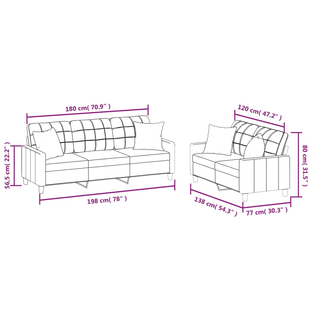 vidaXL 2 Piece Sofa Set with Pillows Black Faux Leather-7