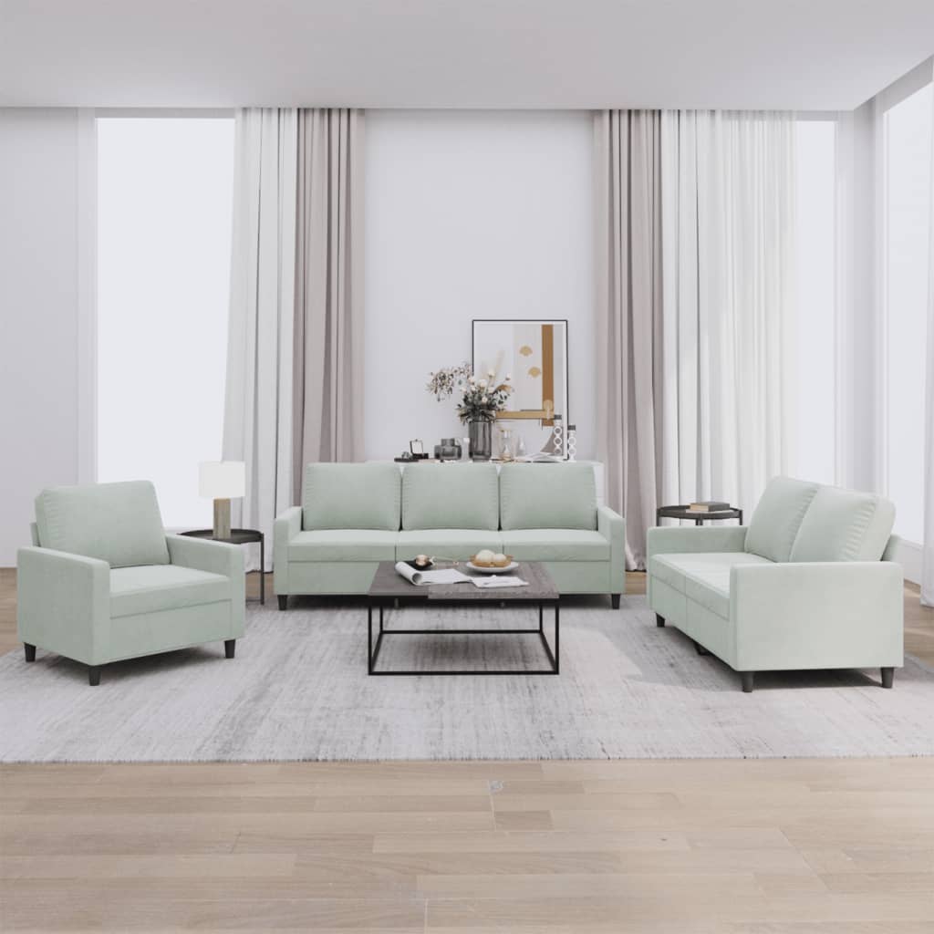 vidaXL 3 Piece Sofa Set with Cushions Light Gray Velvet-0