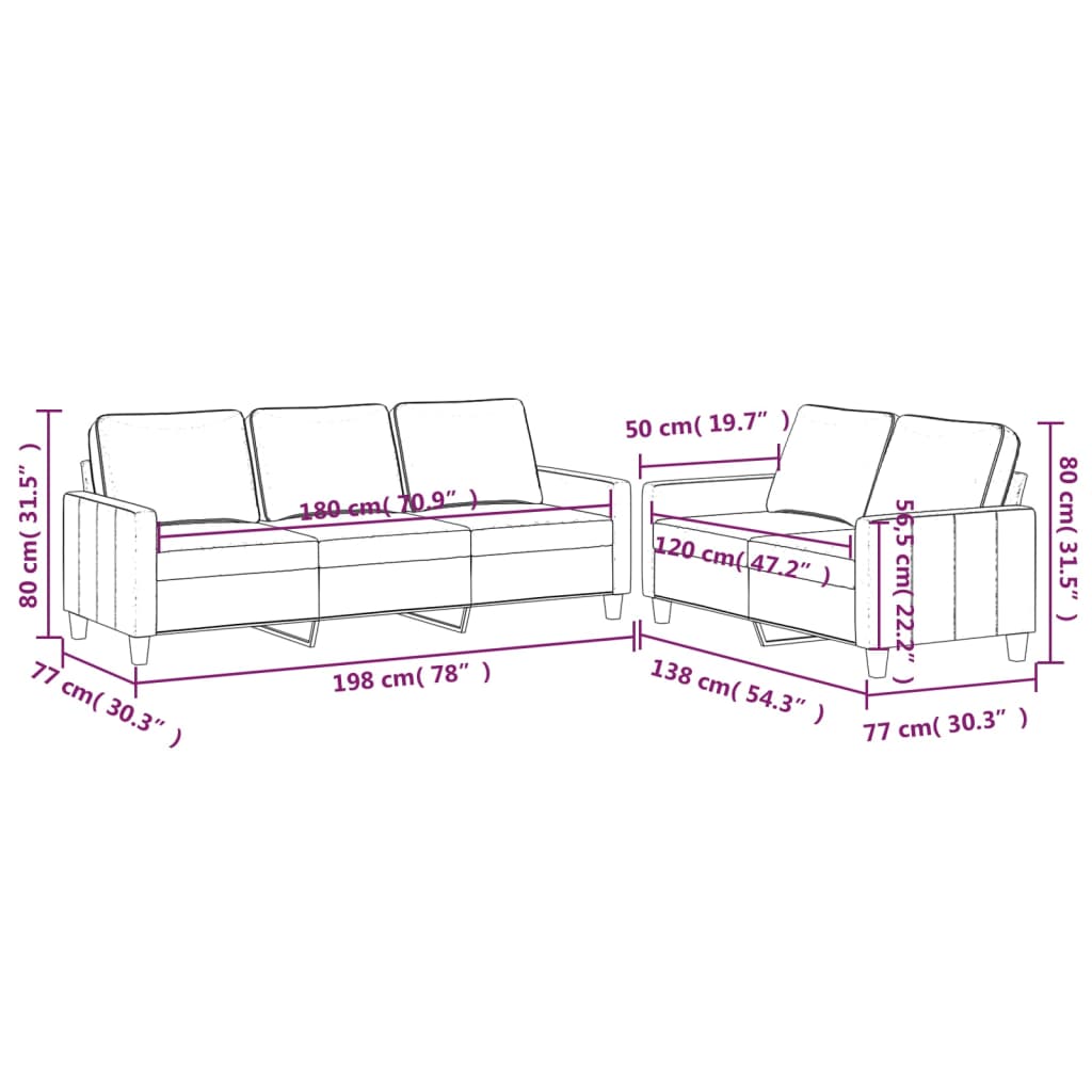vidaXL 2 Piece Sofa Set with Cushions Light Gray Velvet-6