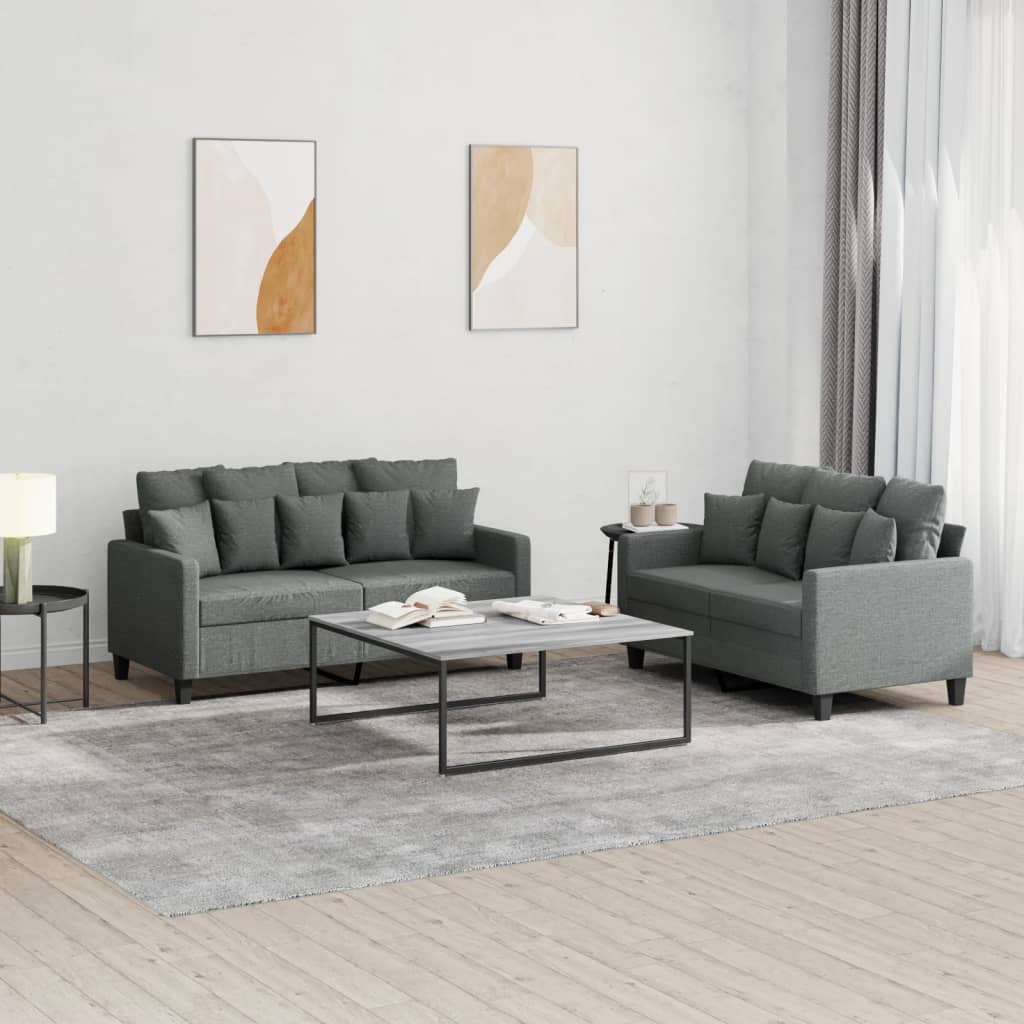 vidaXL 2 Piece Sofa Set with Cushions Dark Gray Fabric-0