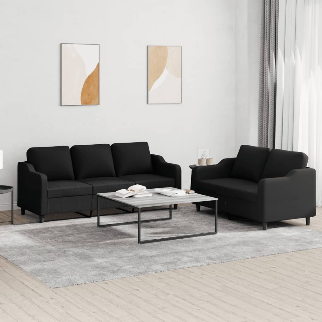vidaXL 2 Piece Sofa Set with Cushions Black Fabric-0
