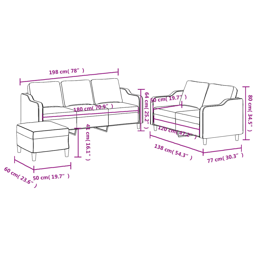 vidaXL 3 Piece Sofa Set with Cushions Dark Gray Fabric-6