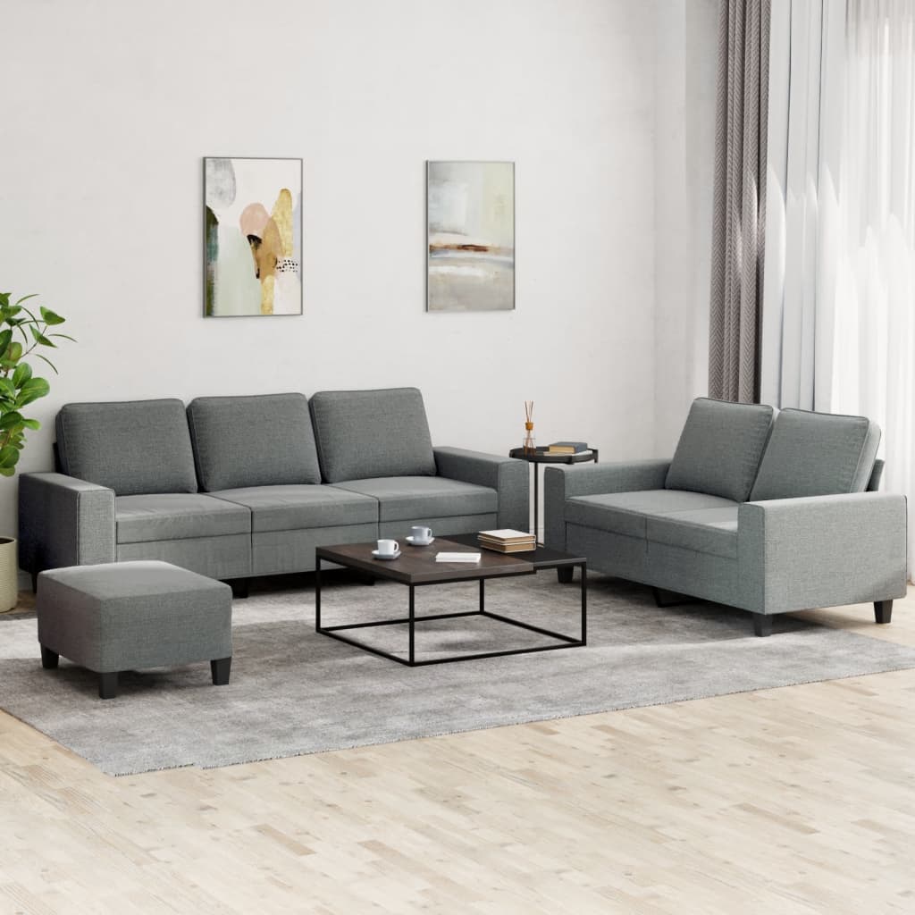 vidaXL 3 Piece Sofa Set Dark Gray Fabric-0