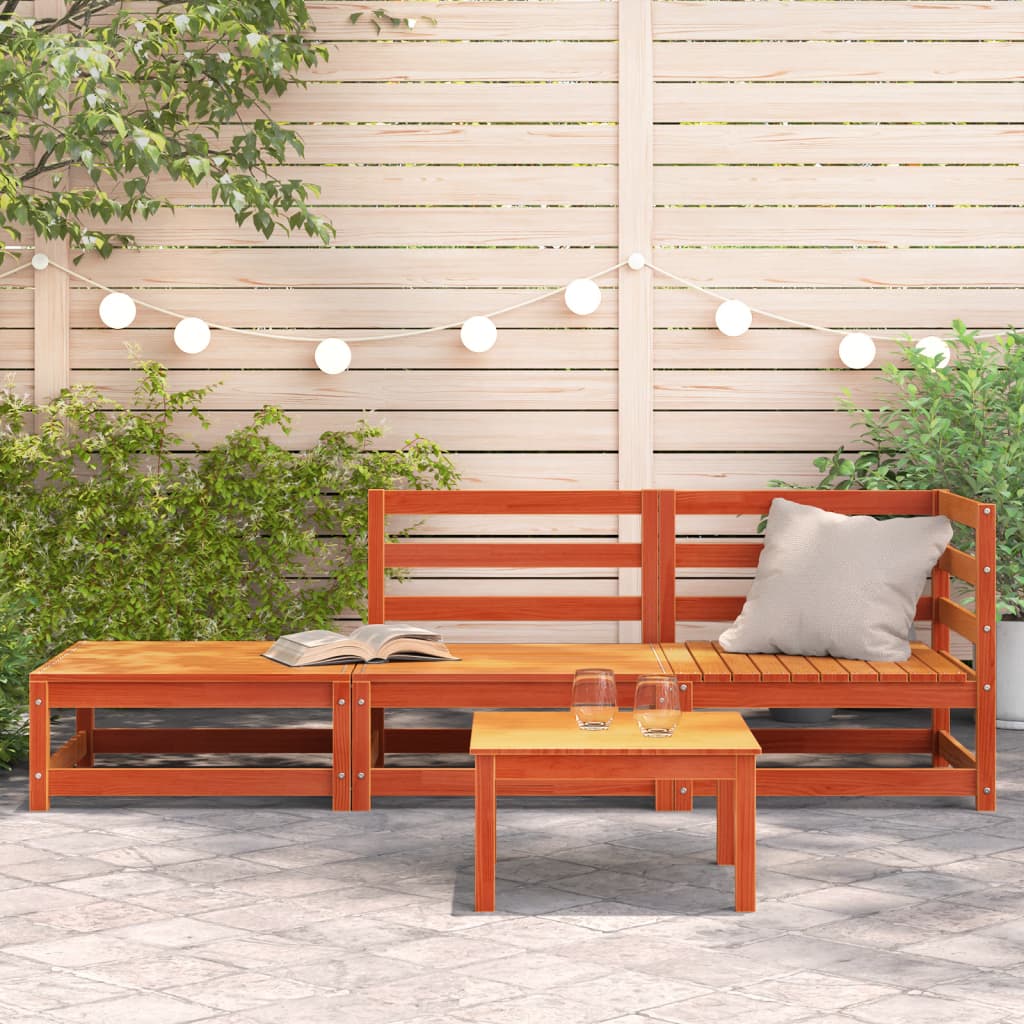 vidaXL Patio Sofa with Footstool 2-Seater Wax Brown Solid Wood Pine-1