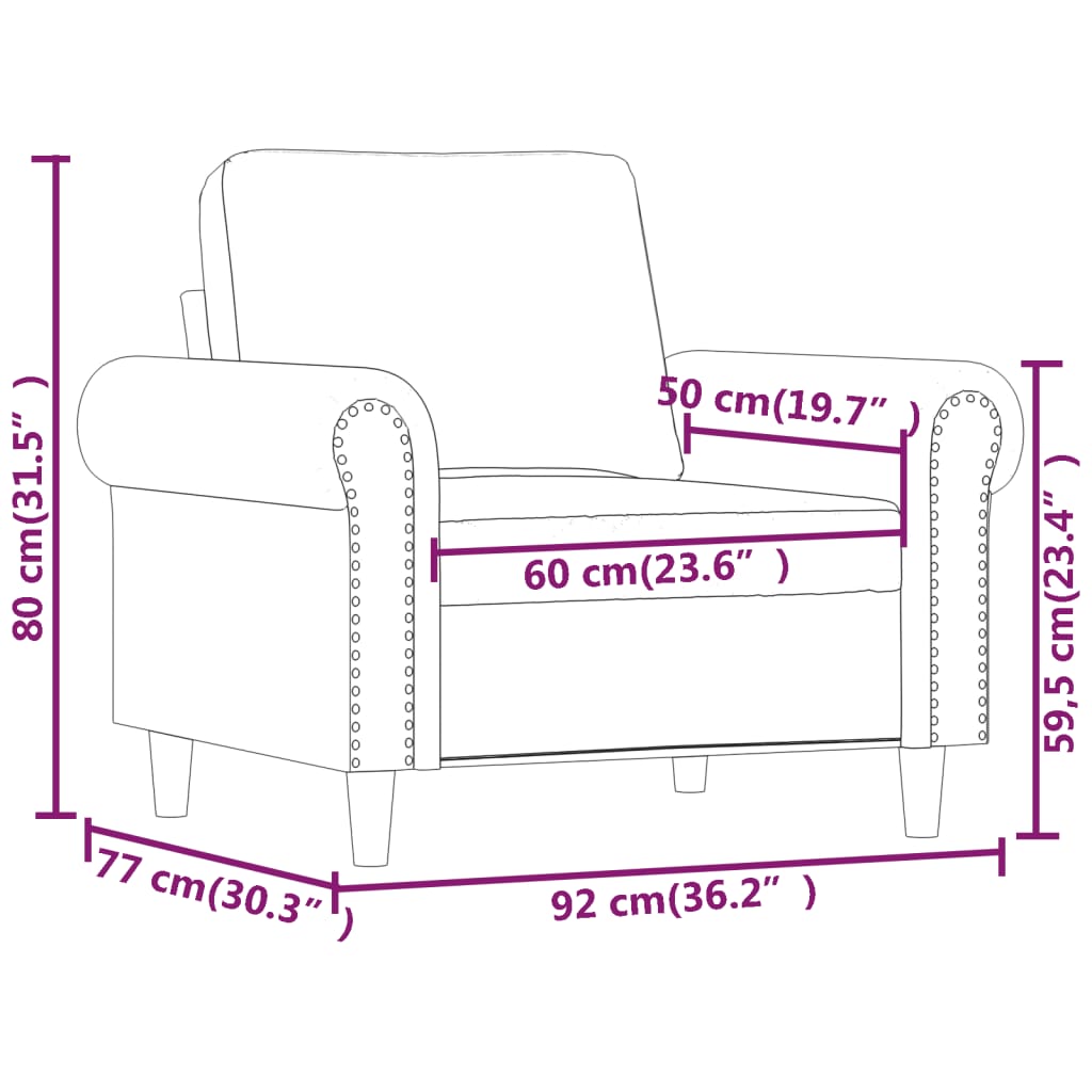 vidaXL Sofa Chair Accent Upholstered Club Armchair for Living Room Velvet-48