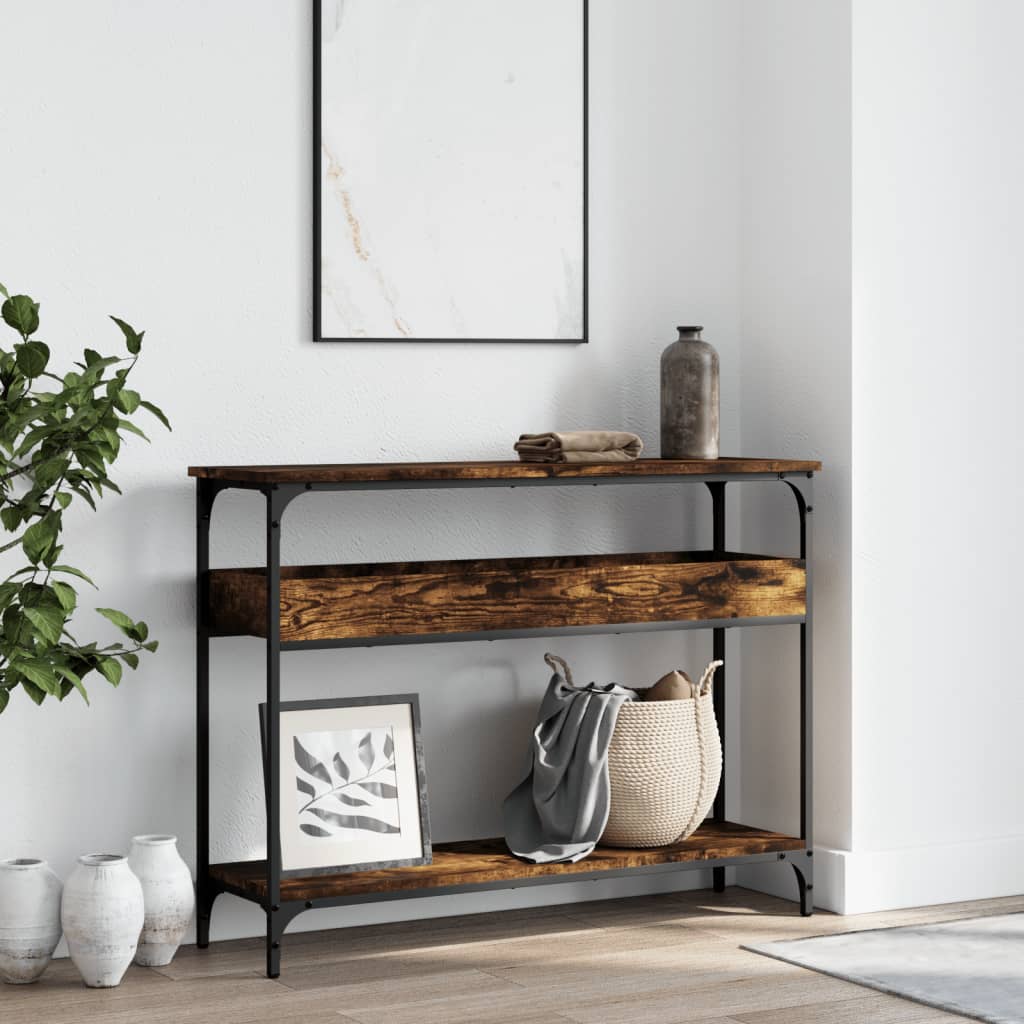 vidaXL Console Table with Shelf Smoked Oak 39.4"x11.4"x29.5" Engineered Wood-2